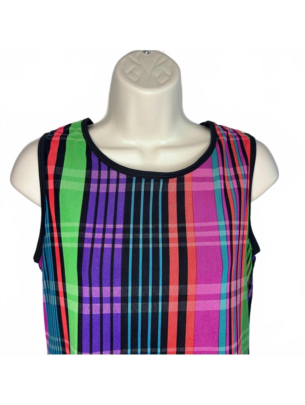 POTTERY Psychedelic Neon Sheer Plaid Sleeveless Tank Dress